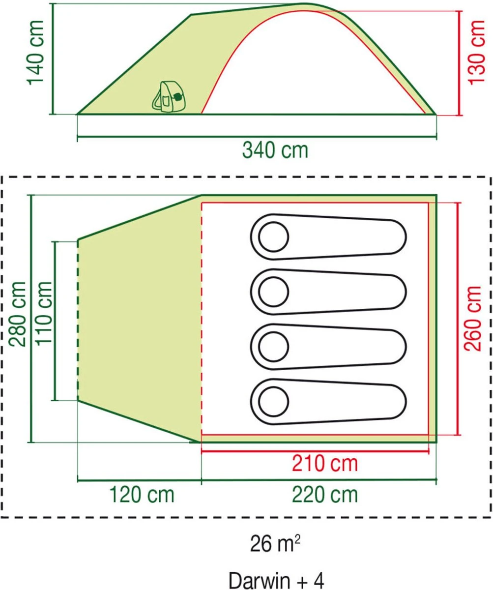 Coleman Darwin 4 Plus Koepeltent - 4-Persoons - Groen - Afbeelding 8