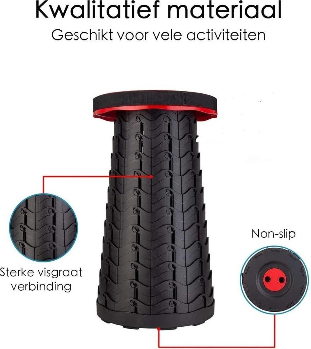 Kampeerkruk - Uitschuifbare Kruk - Rood/Zwart- Tot 120 Kg - Travel Stool - Opvouwbare Campingkruk - Inklapbaar Krukje - Telescopische Kruk - Camping - Outdoor - Afbeelding 8