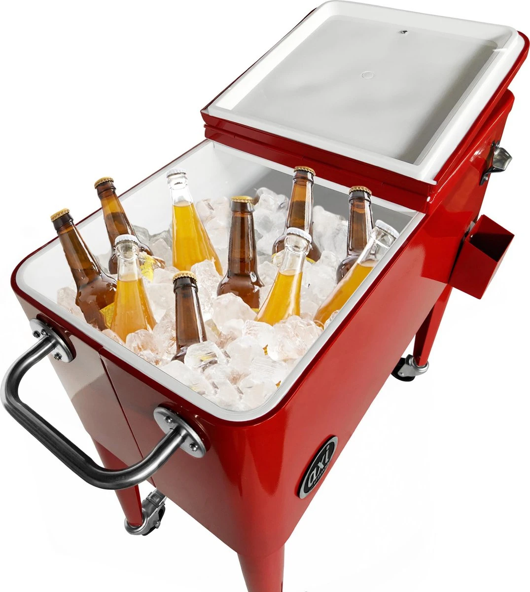 AXI Retro Cooler Rood - Koeler Met Wielen - 76L Inhoud - Koelbox Met Aftapkraan - Afbeelding 18