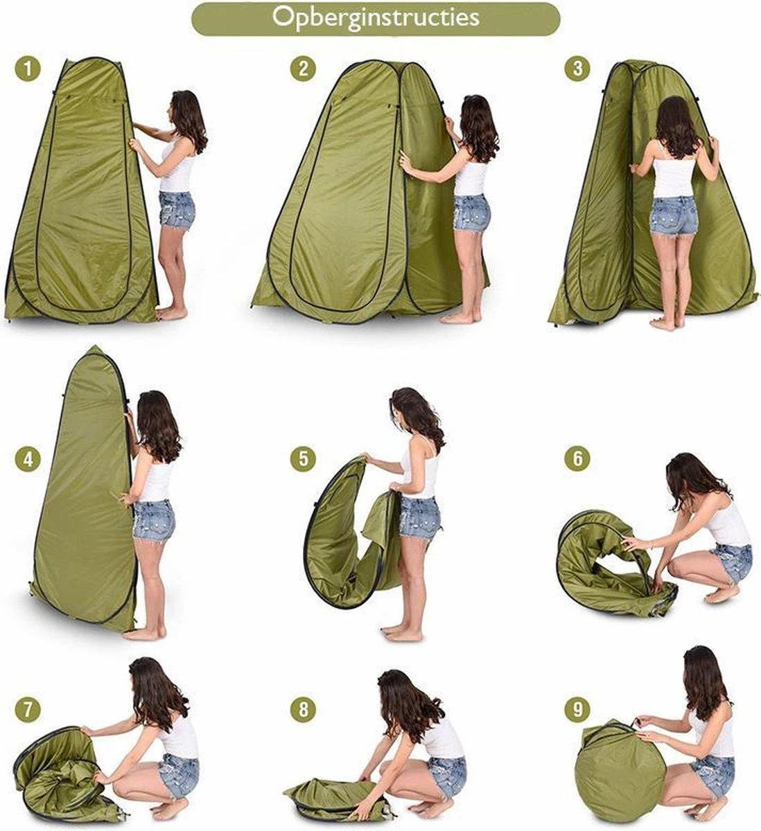 NordFalk Douchetent Pop-up 190 Cm - Camping Douche - Omkleedtent - Incl. Tentharingen En Draagtas - Groen - Afbeelding 3
