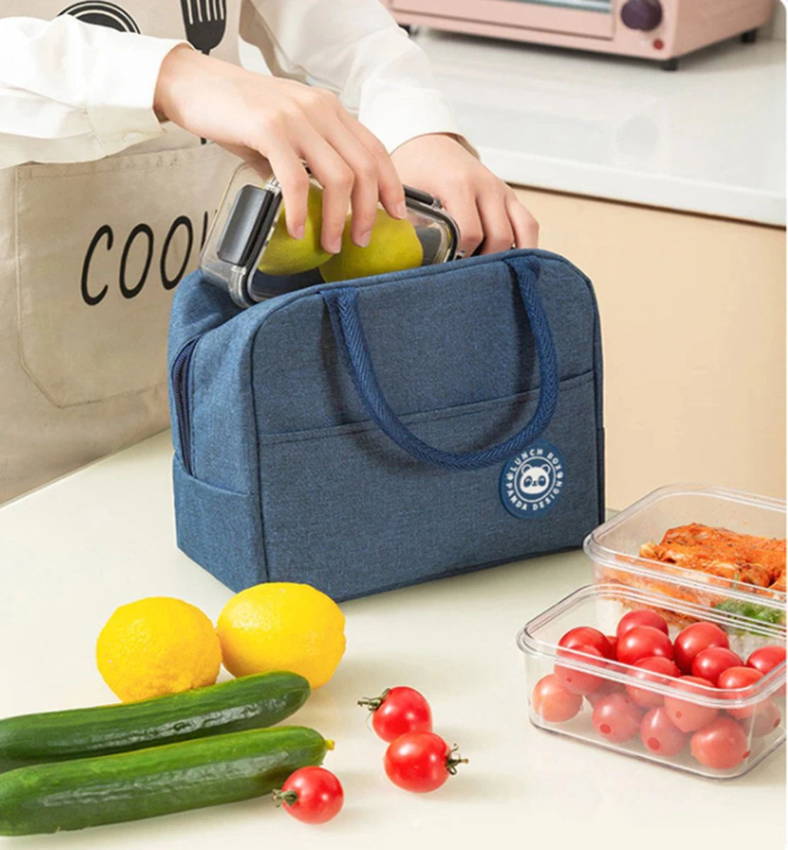 Merkloos Koeltas Lunch - Lunchtas Volwassenen - Kinderen - Lunchtrommel - Picknicktas - Koelzak - Coolbag - Waterdicht - Lunchtas - Koeltasje - Zwart - Afbeelding 4