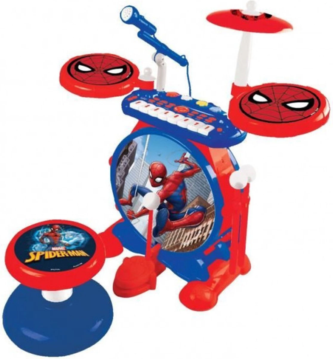 Lexibook Spider-Man Elektronische Drumkit Voor Kinderen, Realistisch Drumgeluid, 8-toetsen Toetsenbord, Mp3-stekker, Inclusief Stoel, Blauw/rood, K610SP - Afbeelding 2