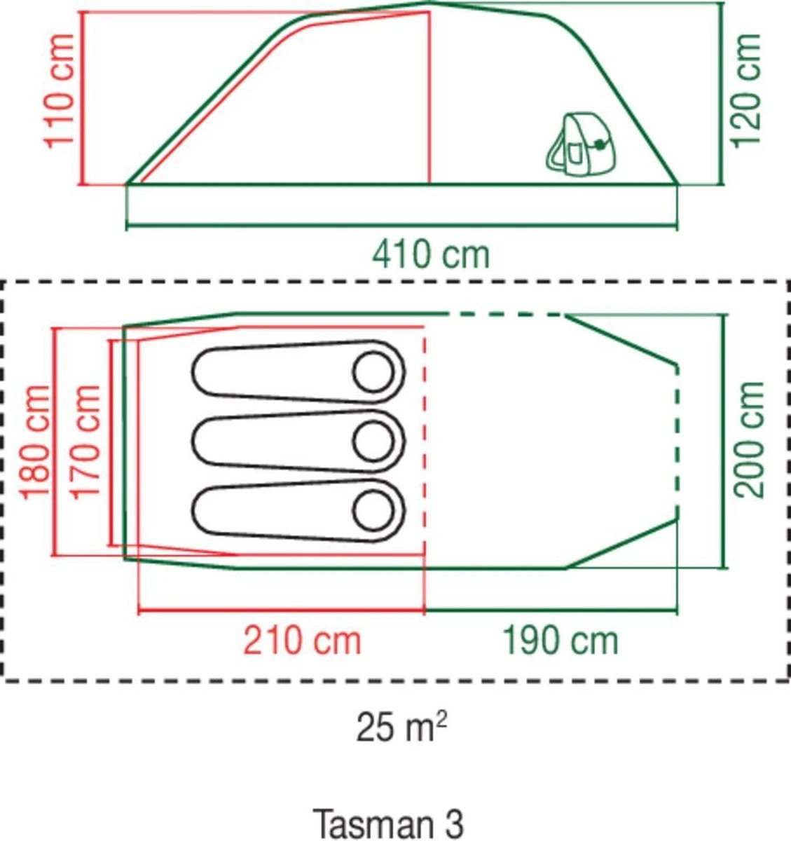 Coleman Tasman 3 Tunneltent - 3-Persoons - Groen - Afbeelding 5