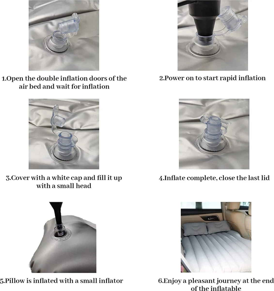 Opblaasbaar Matras Voor In De Auto, Opblaasbaar Bed, Opvouwbaar, Comfortabele Autostoel, Automatras Met Elektrische Luchtpomp En 3 Adapters, 2 Kussens En Draagtas, Voor Camping, Reizen (zwart) - Afbeelding 5