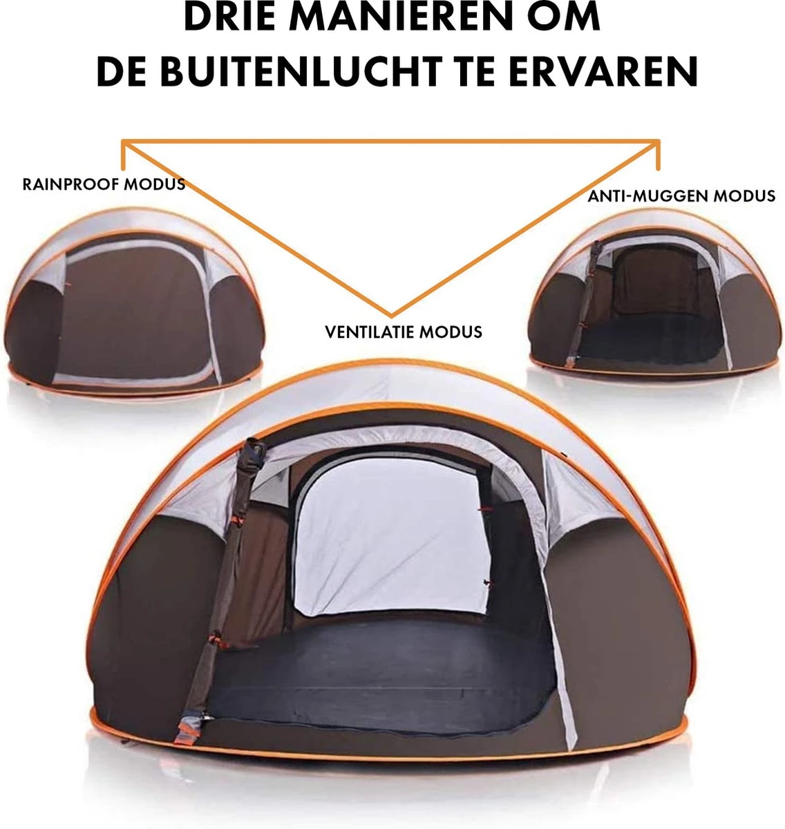 Fly Lab Luxe Pop Up Tent - Kampeer Tent - Grijs/Oranje - 4 Persoons - Afbeelding 5