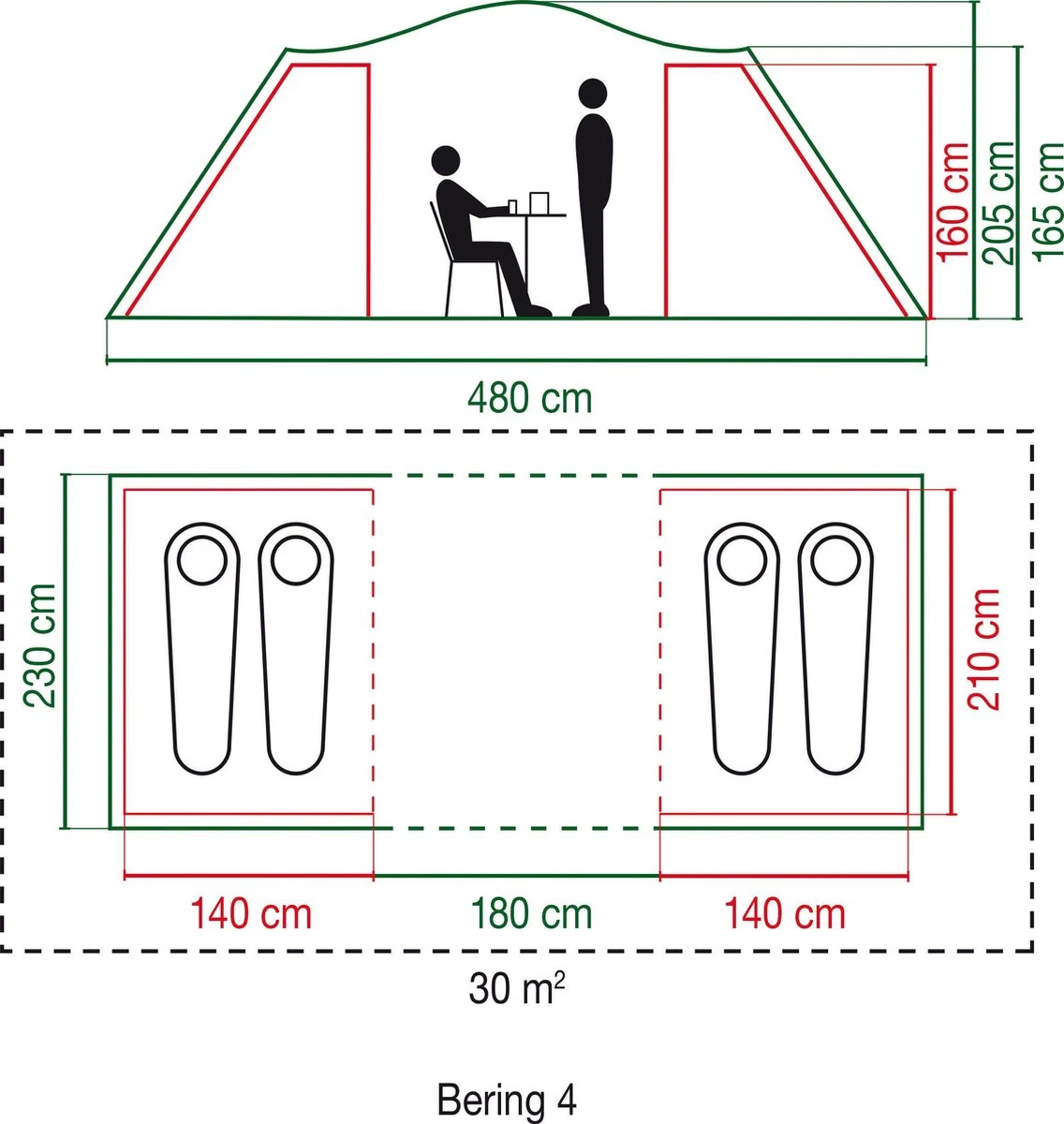 Coleman Bering 4 Vis-a-Vis Tent - Familietent - 4-Persoons - Groen - Afbeelding 6