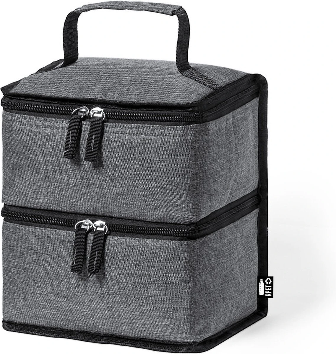 Merkloos Koeltas Met Dubbel Compartiment - Lunchtas - Koeltasje Lunch - Koelelementen - Koud - Warm - Isolatie - Volwassenen - Dames - Heren - 14 X 22 Cm - Polyester - RPET - Aluminium - Grijs