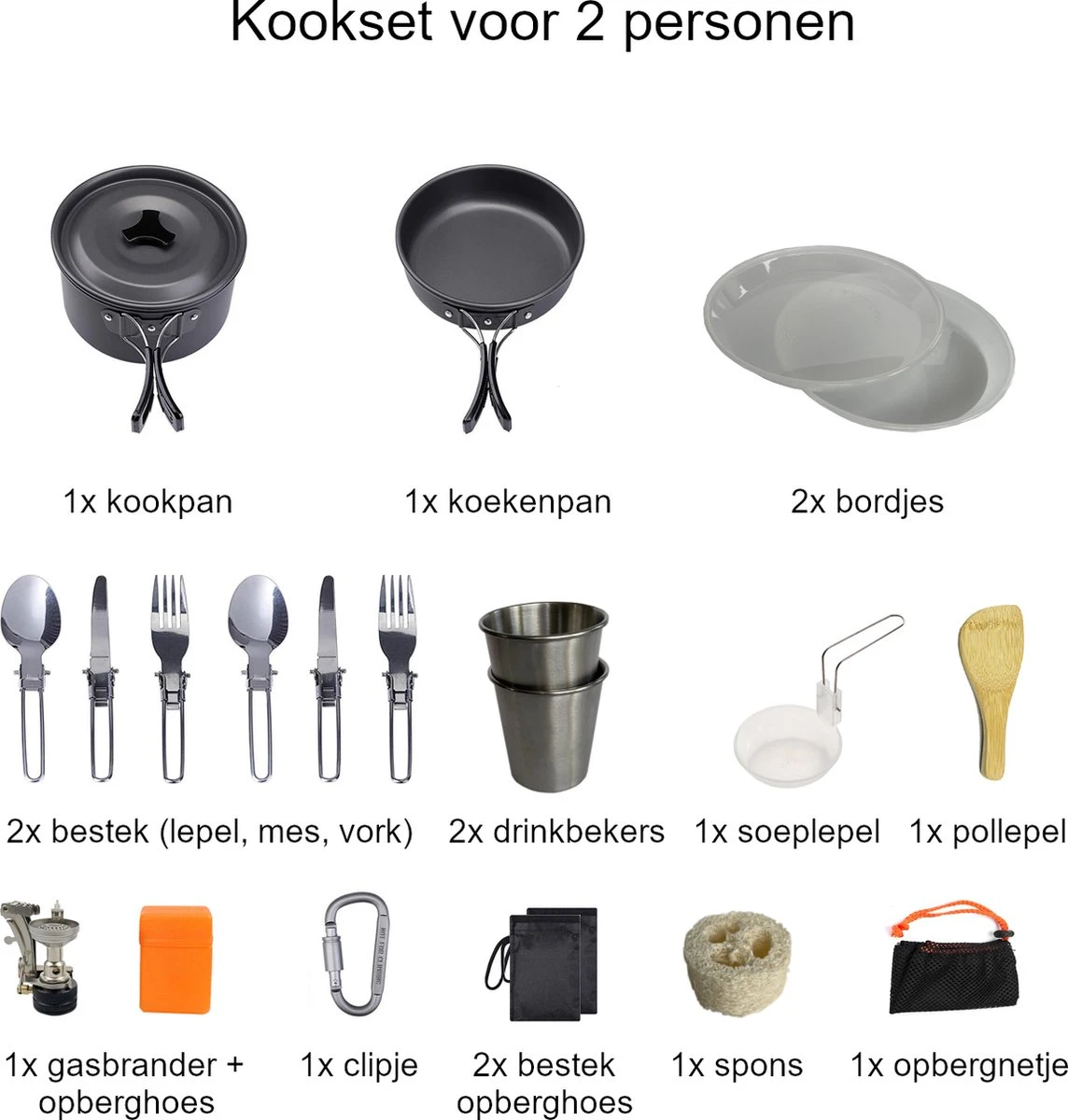 Hikr® Camping Pannenset - Complete 22-delige Kookset - Lichtgewicht - Kookgerei Servies - Outdoor - BPA-vrij - Keukengerei Set - Afbeelding 8