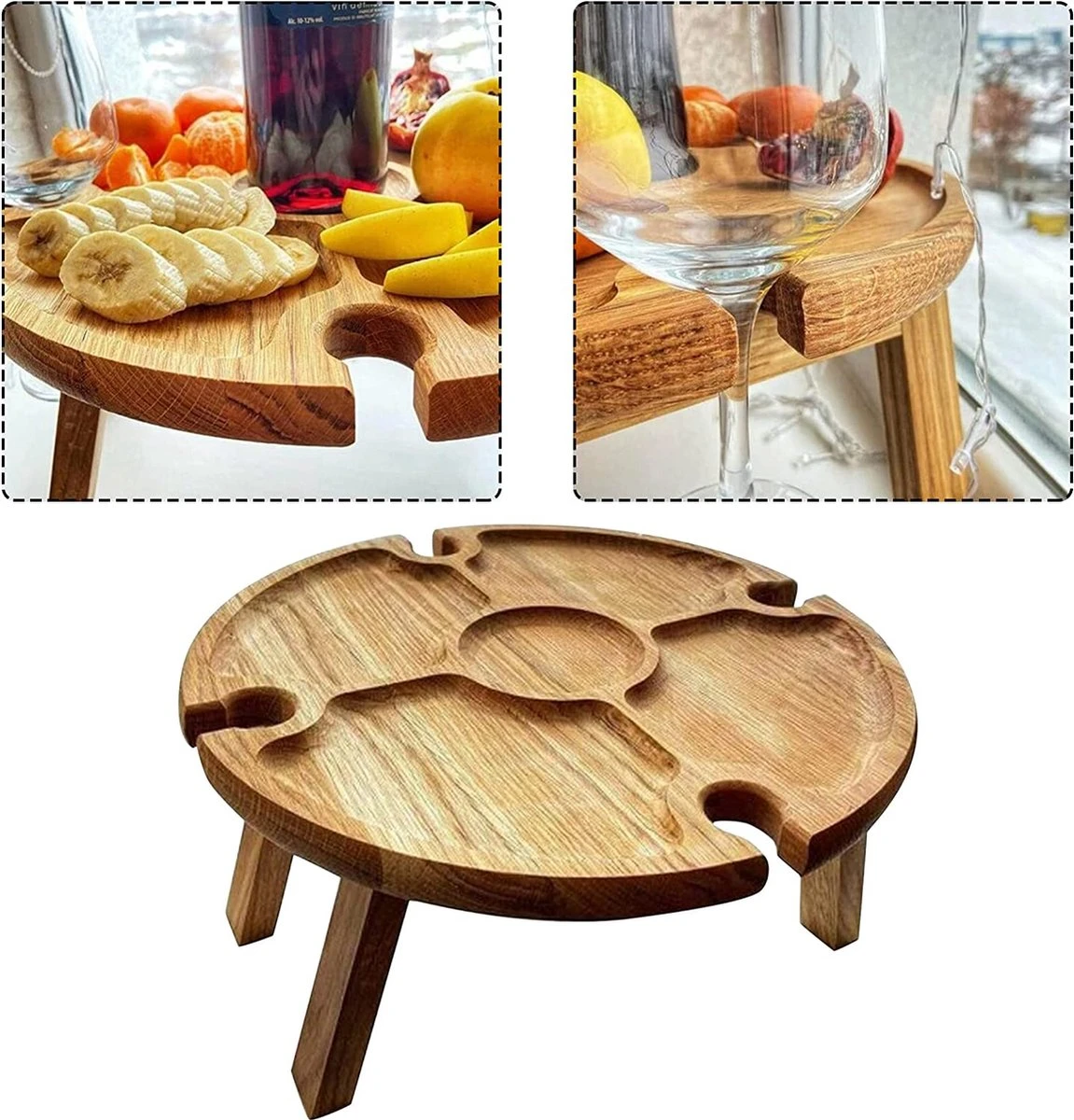 Merkloos Opvouwbare Draagbare Picknicktafel, Outdoor Opvouwbare Lichtgewicht Kampeertafel 30,5 Cm Kleine Houten Wijnpicknicktafel Voor Feest, Strand, Tuin, Camping, Barbecue, Reizen