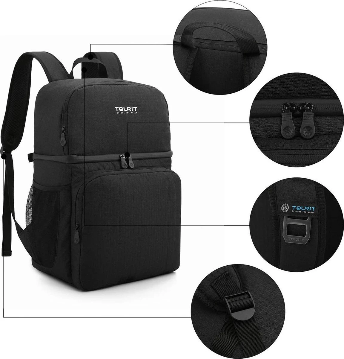 Koeltas Rugzak (28L) - Geschikt Voor 16 Blikjes - Lunchtas Voor Dames En Heren - Zwart - Afbeelding 7