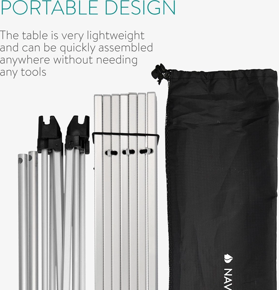 Navaris Campingtafel - Inklapbaar Campingtafeltje Van Aluminium - Opvouwbare Tafel Inclusief Draagtas - Picknicktafel - Zilver - Afbeelding 8