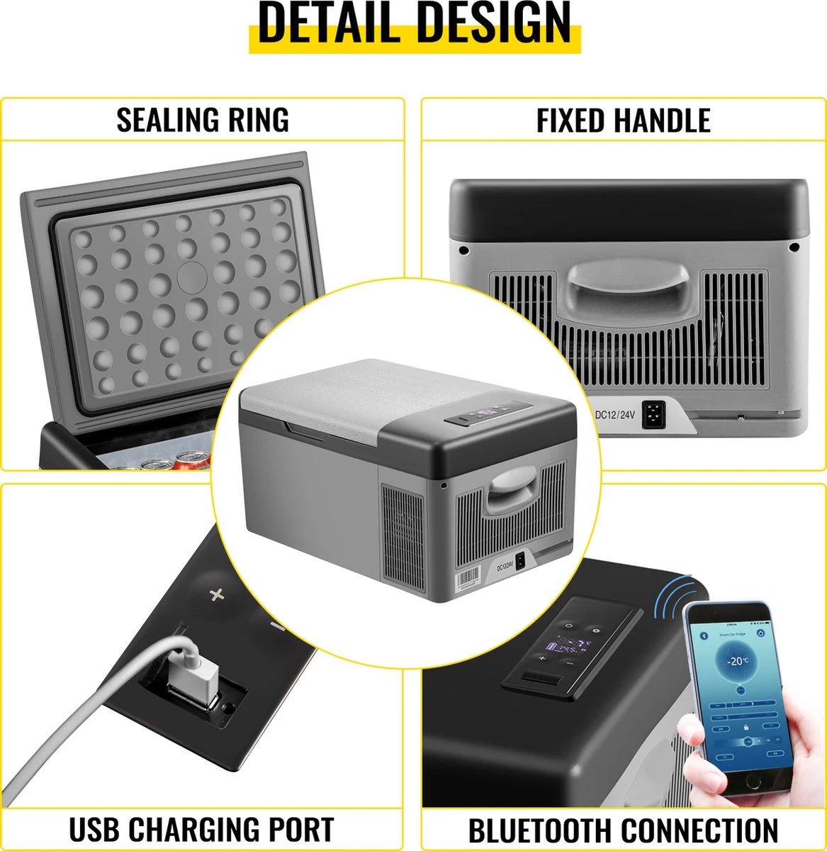 VEVOR - Coolbox - Koelbox 15L - Elektrische Coolbox - Draagbare Mini Koelkast - Draagbare Auto Vriezer 12/24Volt - Afbeelding 3
