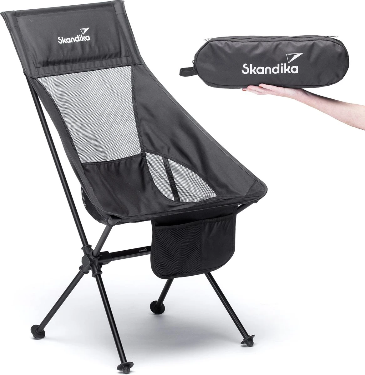 Skandika Campingstoel Compact – Campingstoelen - Campingstoel Tot 150 Kg Belastbaar - Kampeerstoel, Visstoel, Kleine Pakmaat, Opvouwbaar, Stabiel, Licht, Comfortabel Gepolsterd – Draagtas Meegeleverd - Vouwstoel – Zwart
