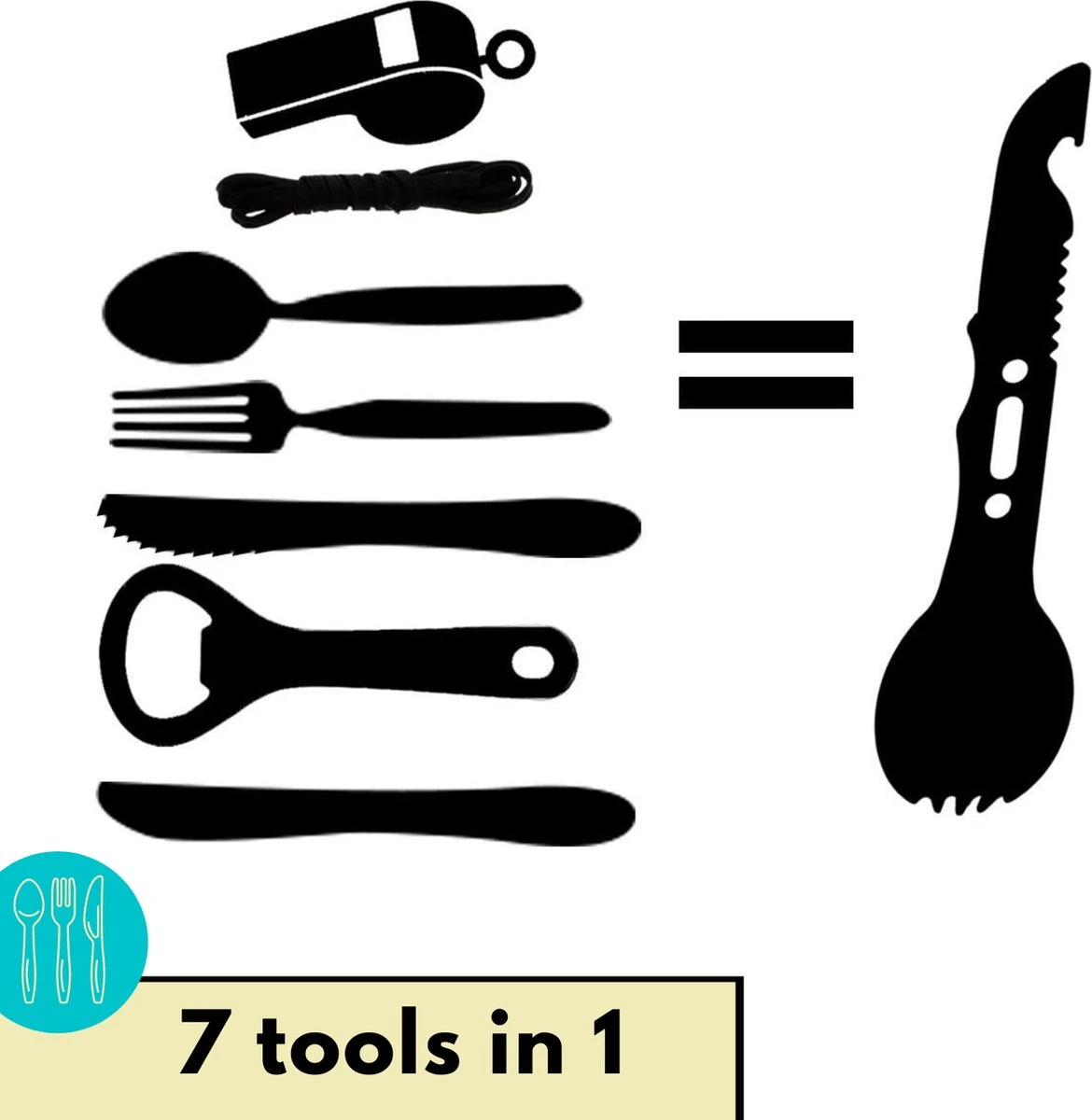 Lynnz® Spork 7 In 1 - Camping Bestek - Campingbestek - Campingservies - Reisbestek - Bestek To Go - Jachtmes - Rambomes - Afbeelding 3