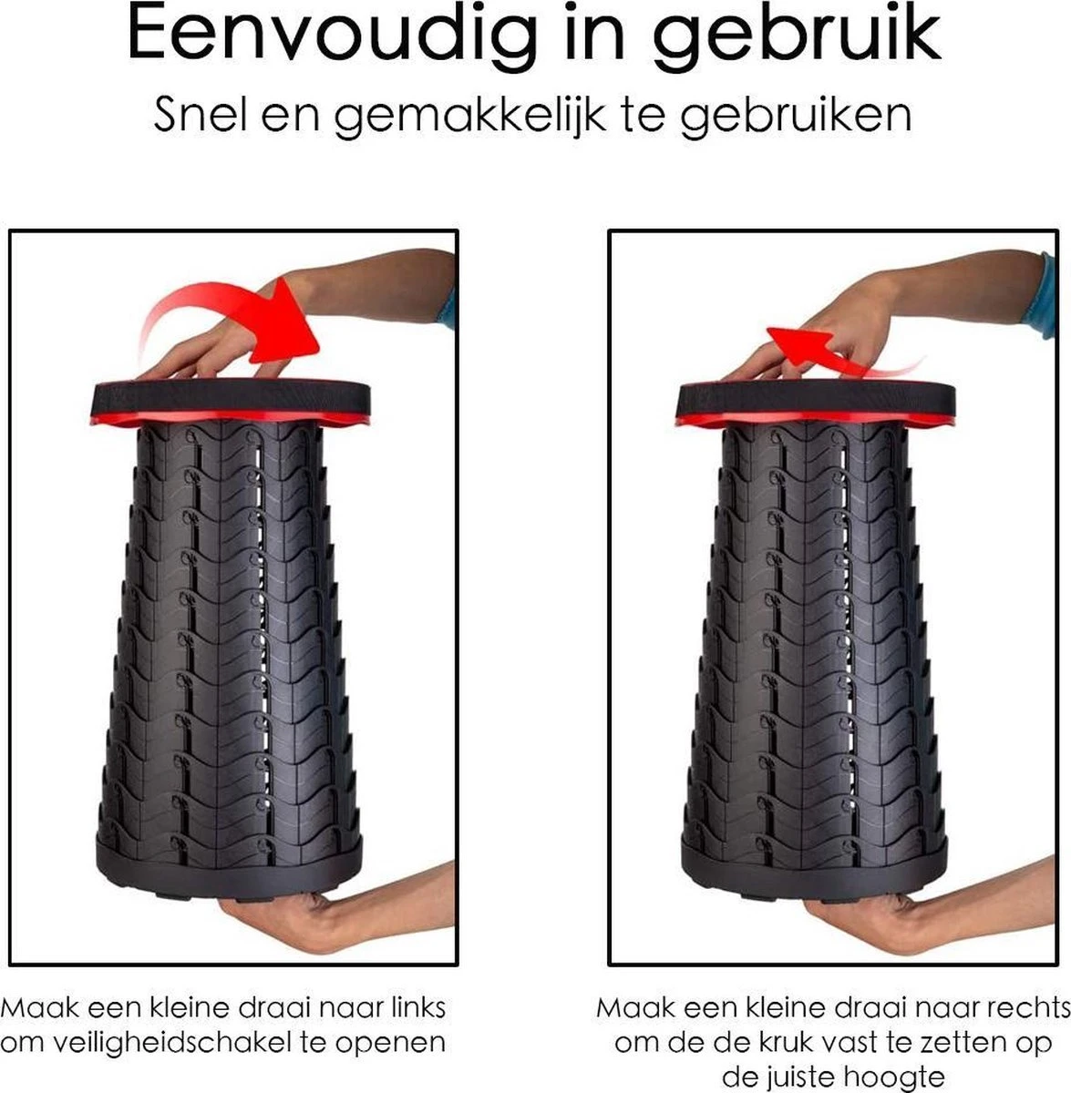 Kampeerkruk - Uitschuifbare Kruk - Rood/Zwart- Tot 120 Kg - Travel Stool - Opvouwbare Campingkruk - Inklapbaar Krukje - Telescopische Kruk - Camping - Outdoor - Afbeelding 4