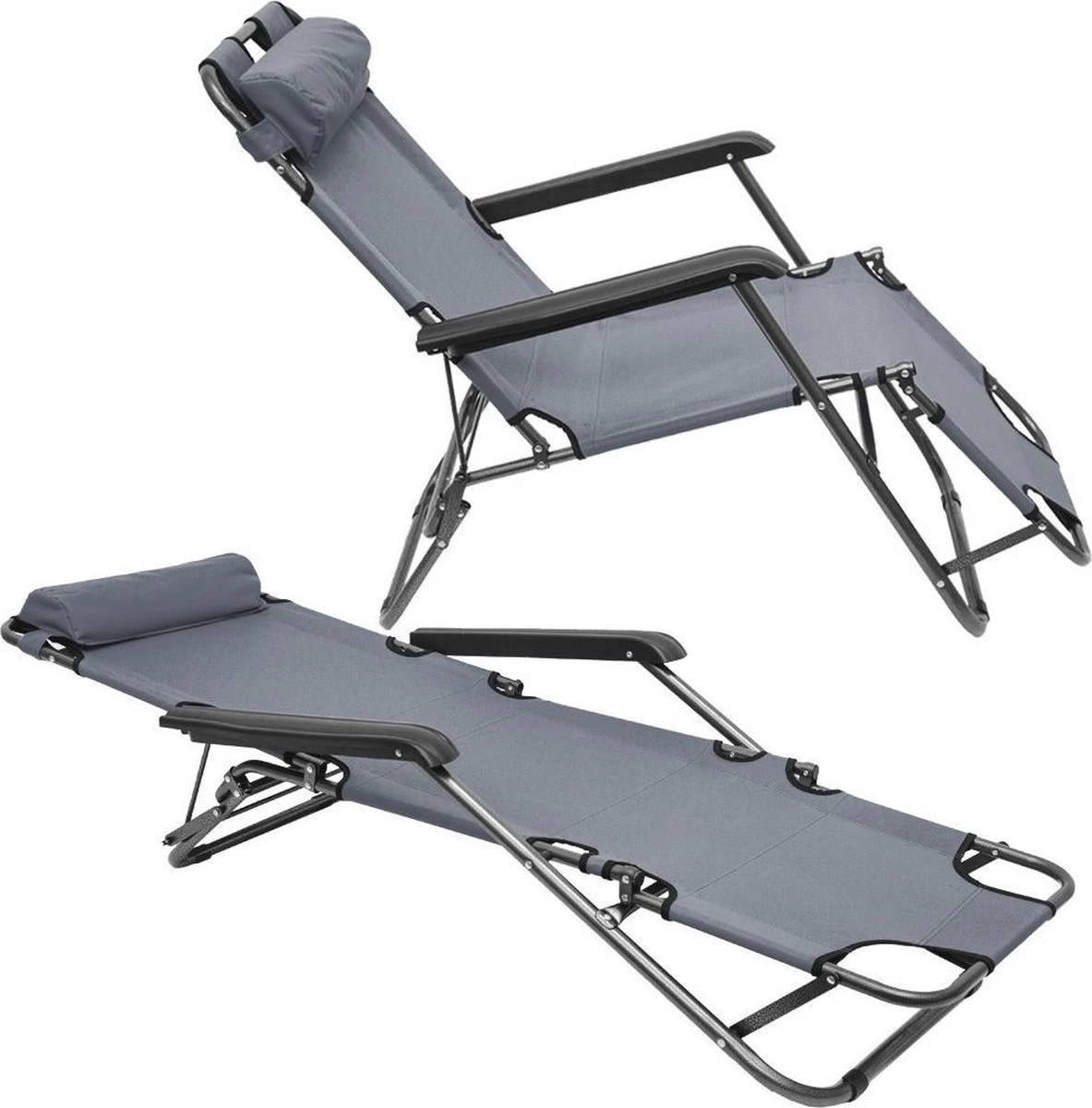 Ligstoel Opvouwbaar 155x60cm - Lichte Ligbed Relaxstoel Tuinstoel Campingstoel Strandstoel - Afbeelding 3