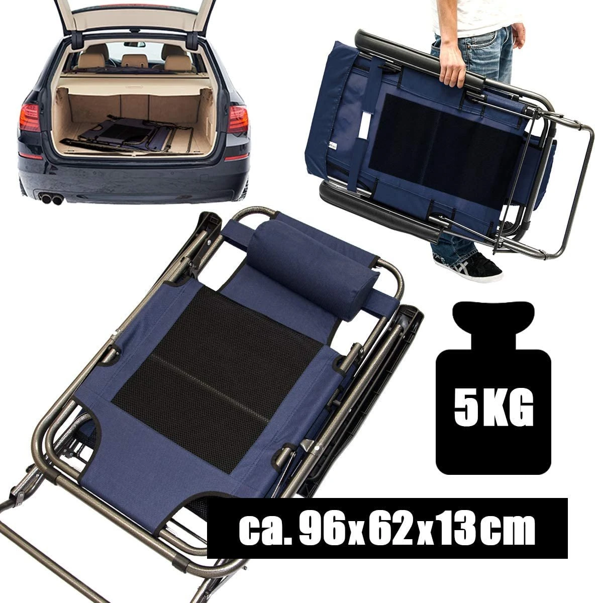 Ligstoel 180x60cm - Opvouwbaar Campingstoel Ligbed Strandstoel Tuinstoel Vouwligstoel Blauw