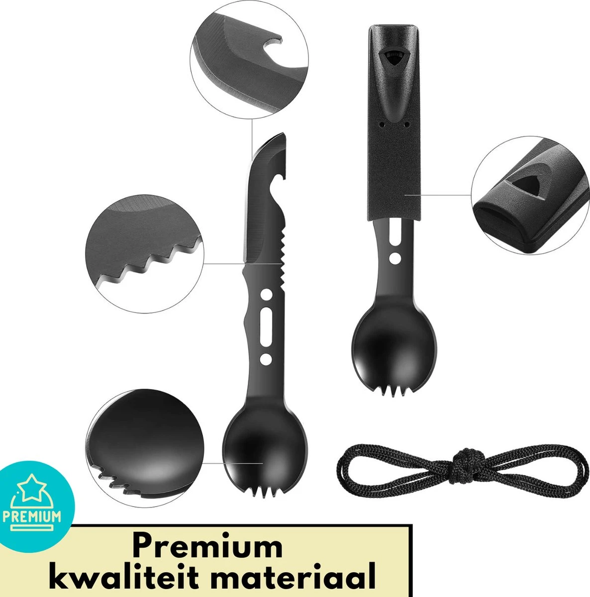 Lynnz® Spork 7 In 1 - Camping Bestek - Campingbestek - Campingservies - Reisbestek - Bestek To Go - Jachtmes - Rambomes - Afbeelding 2