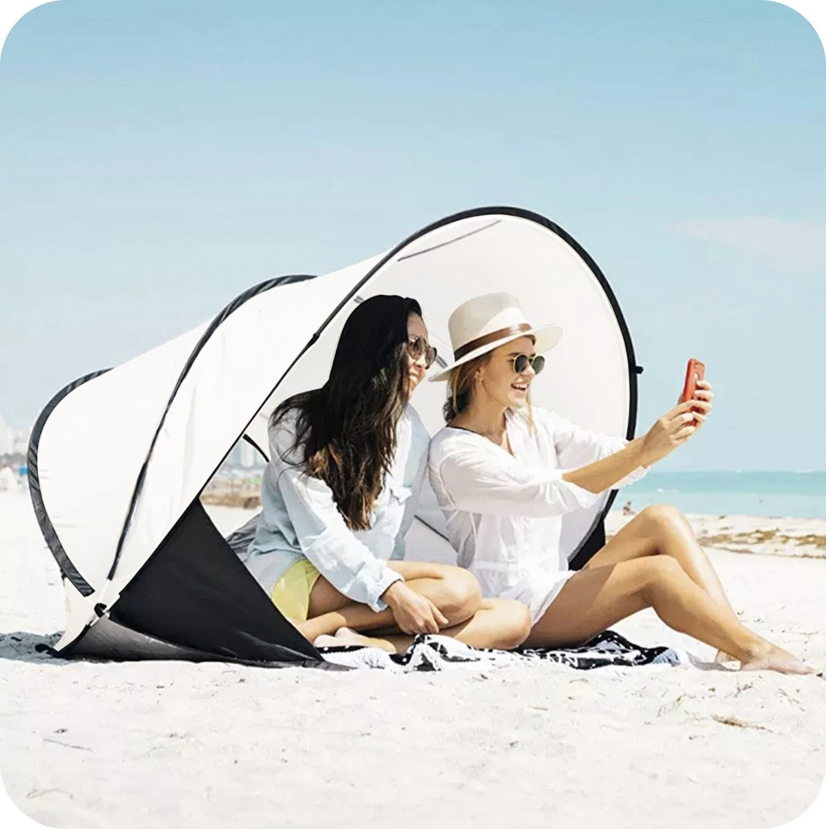 Deryan Luxe Pop Up Strandtent XXL - Anti-UV 50+ - Cream - Afbeelding 4