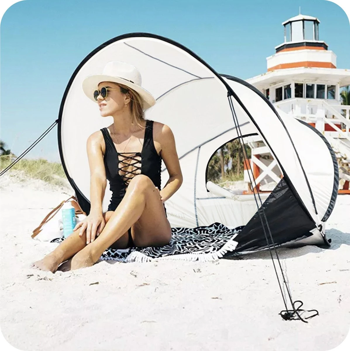 Deryan Luxe Pop Up Strandtent XXL - Anti-UV 50+ - Cream - Afbeelding 5