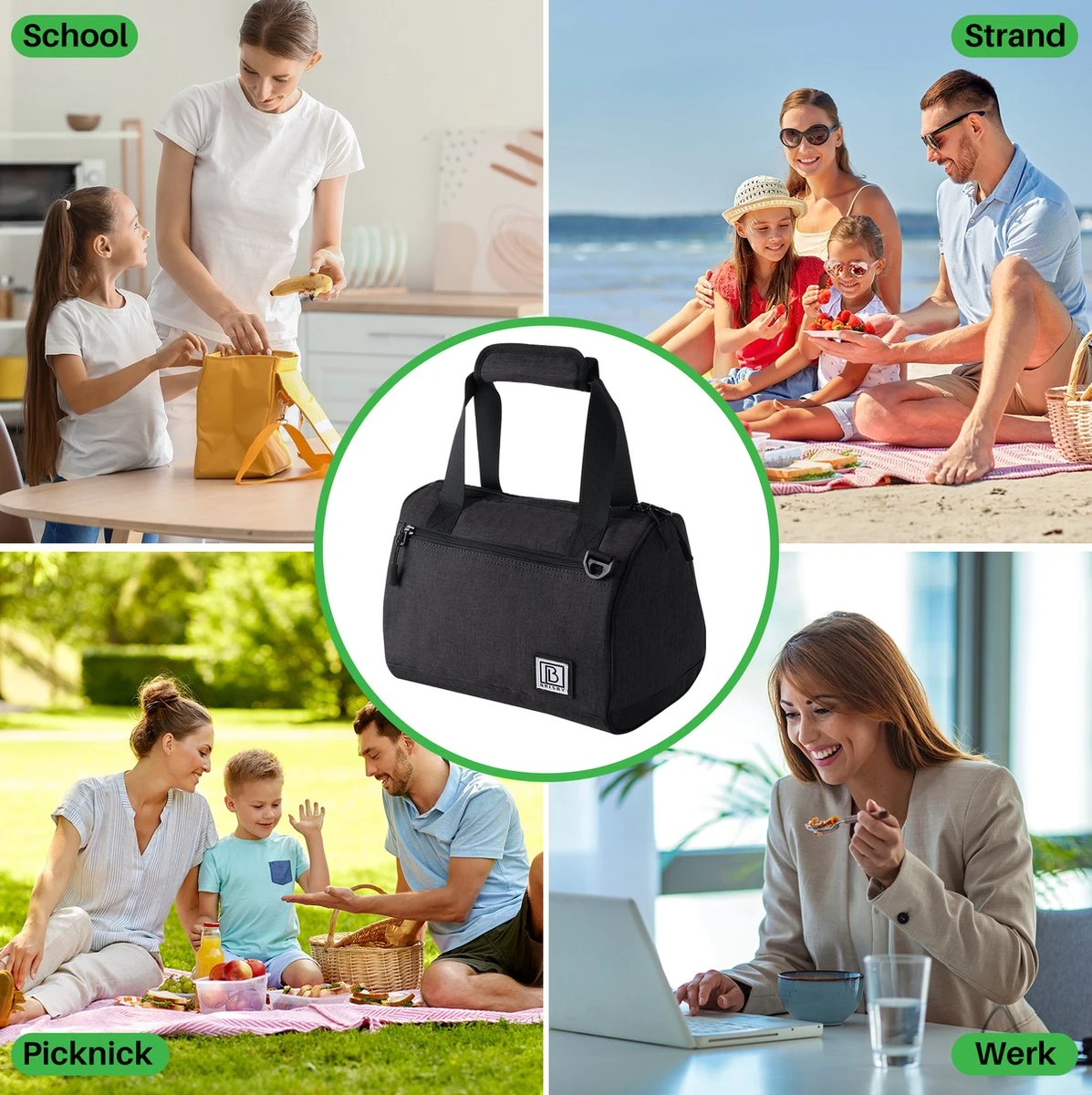 Brisby 4 Laags Geïsoleerde Koeltas - Lunchtas 10 Liter - Zwart - Afbeelding 5