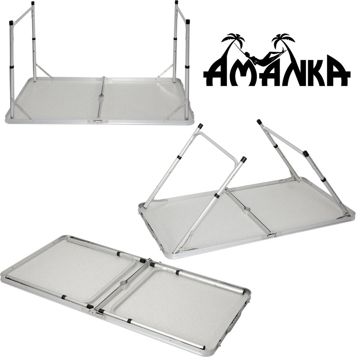 Aluminium Kampeertafel 120x60cm - Campingtafel Inklapbaar - 3-voudig Verstelbare Vouwtafel Antraciet - Afbeelding 3