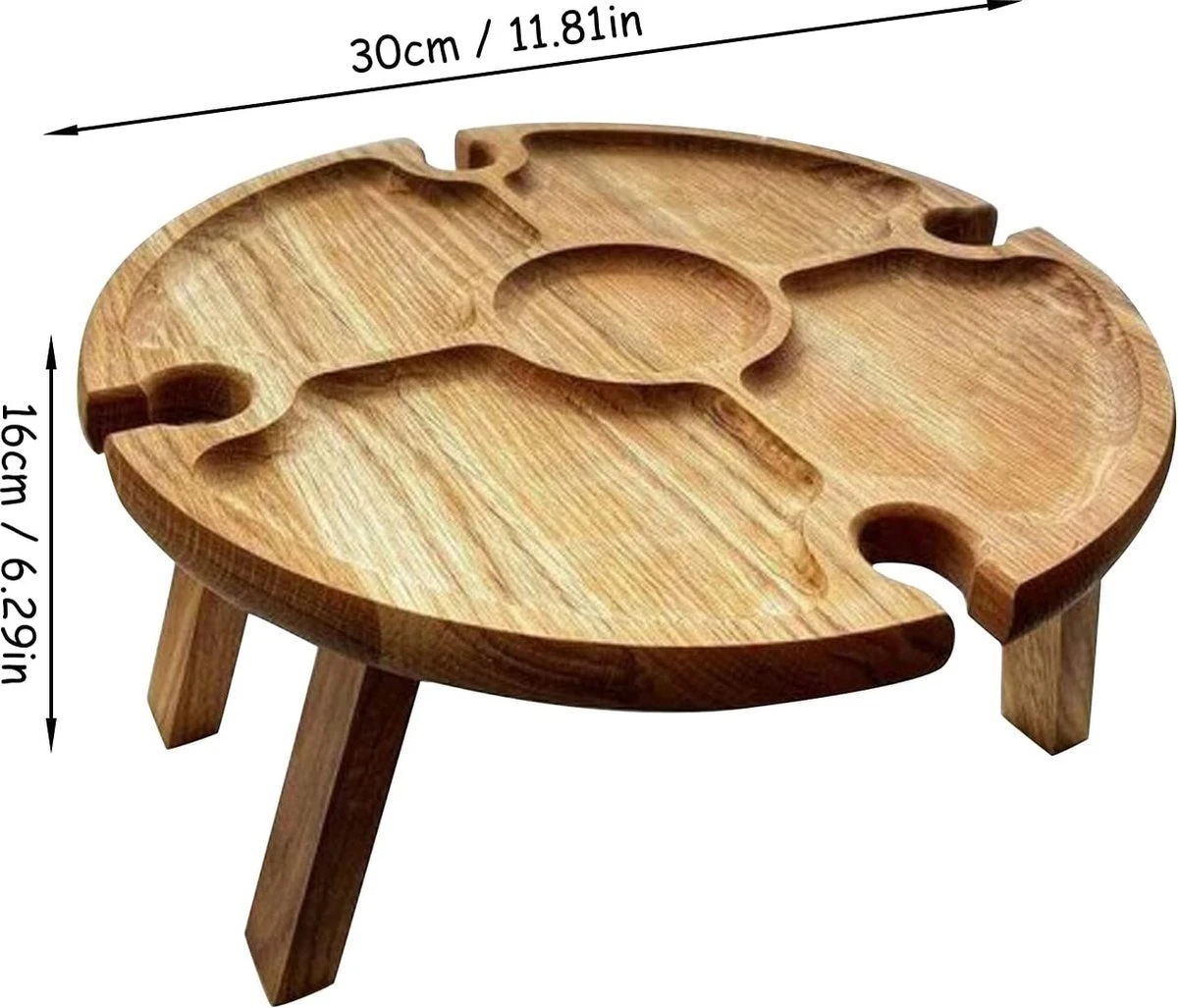 Merkloos Opvouwbare Draagbare Picknicktafel, Outdoor Opvouwbare Lichtgewicht Kampeertafel 30,5 Cm Kleine Houten Wijnpicknicktafel Voor Feest, Strand, Tuin, Camping, Barbecue, Reizen - Afbeelding 3