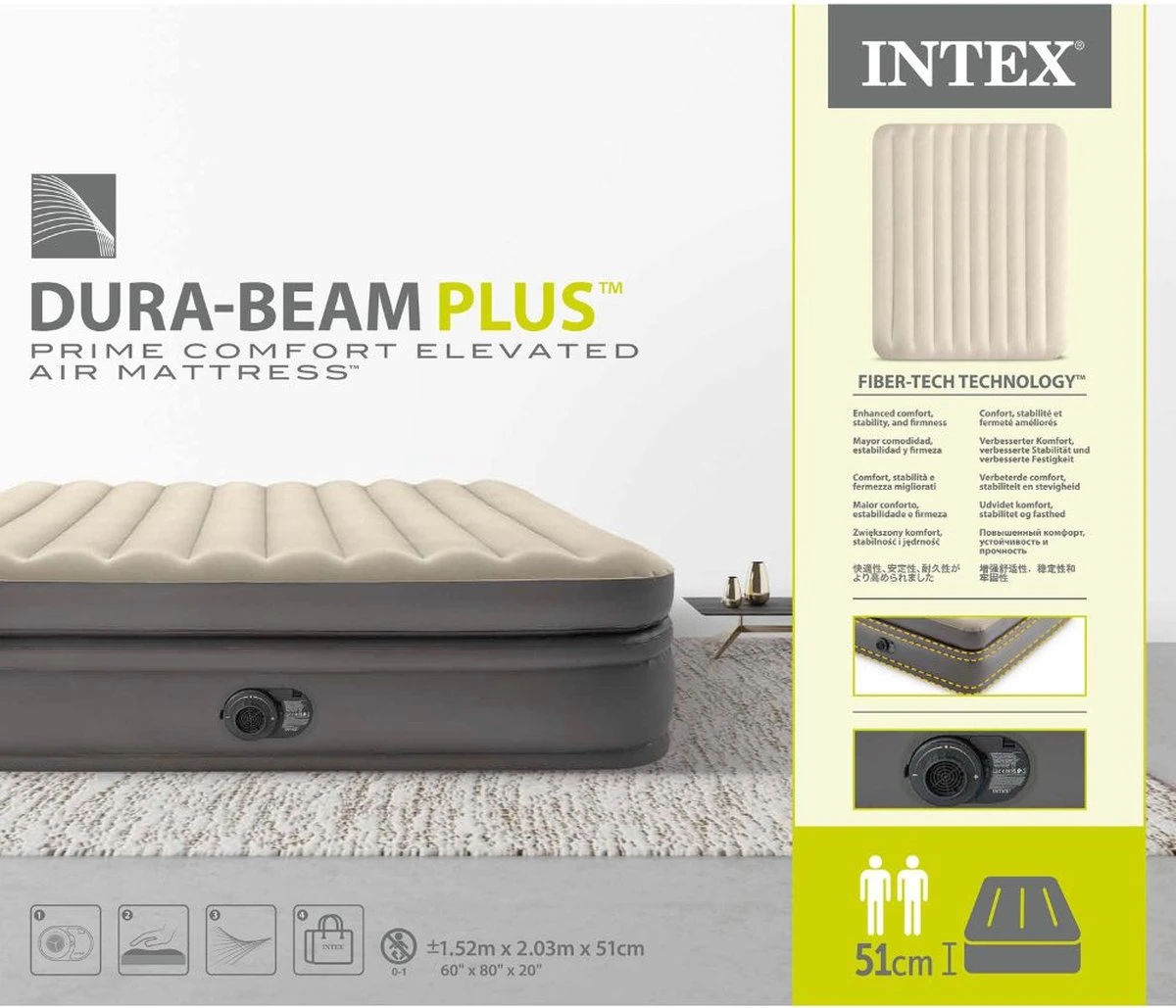 Intex Prime Comfort - Luchtbed - 2-Persoons - 152x203x51 Cm (BxLxH) - Grijs - Met Ingebouwde Motorpomp - Afbeelding 6