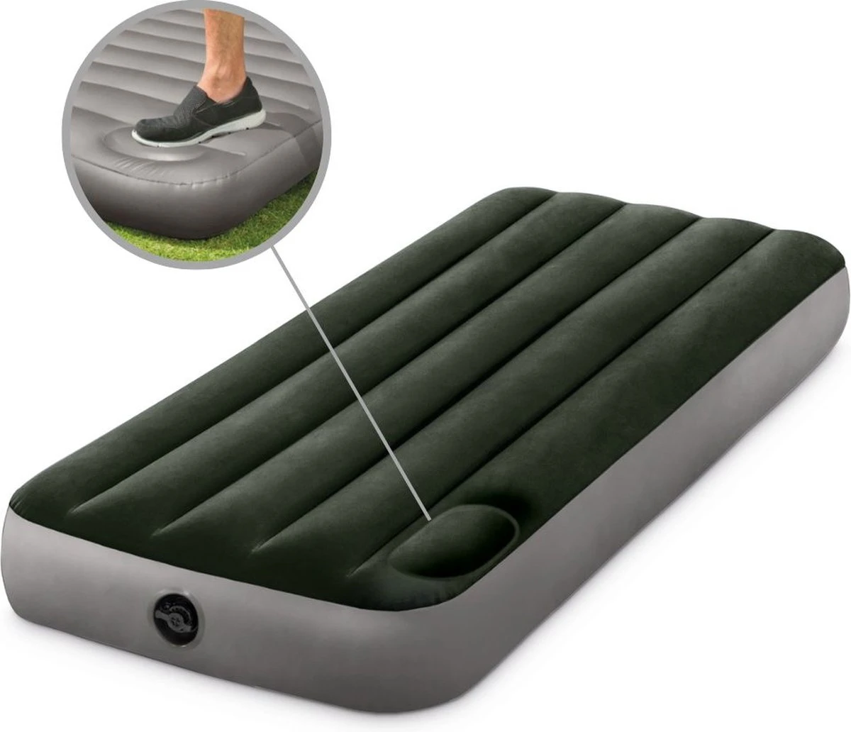 Intex Luchtbed - 1-Persoons - 76 X 191 X 25 Cm - Groen - Met Ingebouwde Voetpomp + Hoeslaken Antraciet + Reparatieset - Afbeelding 4
