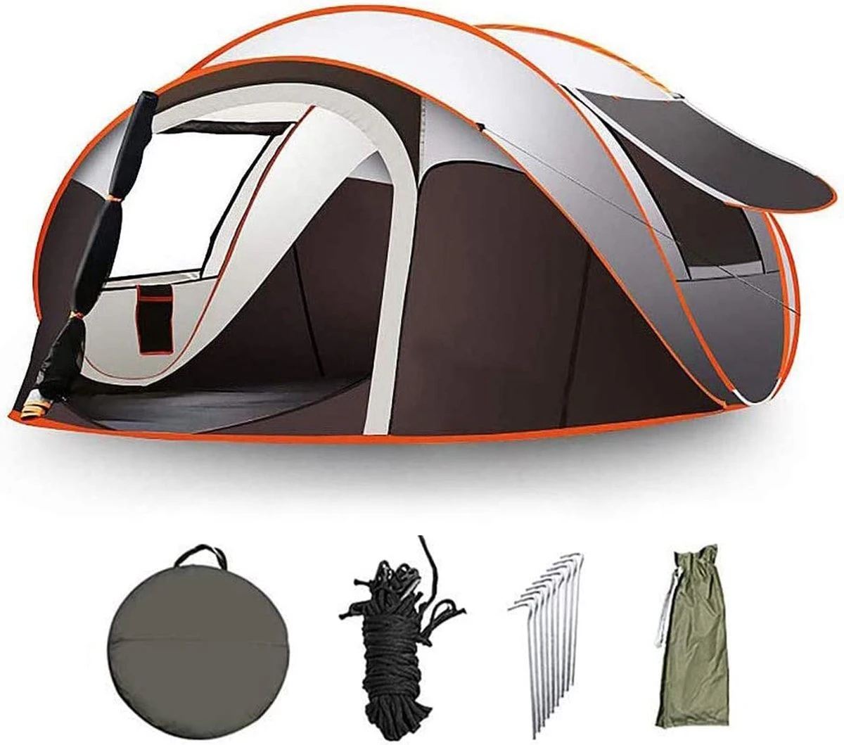 Fly Lab Luxe Pop Up Tent - Kampeer Tent - Grijs/Oranje - 4 Persoons - Afbeelding 9