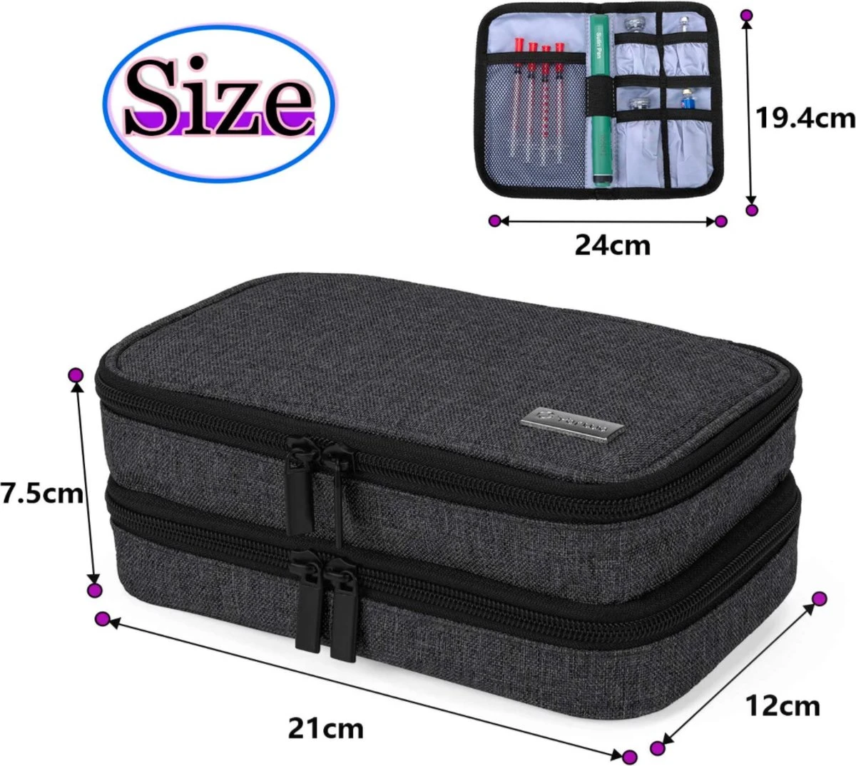Merkloos Insuline Koeltas Etui Diabetes Tasje Met Ijspak Diabetes Clutch Zwart - Afbeelding 2