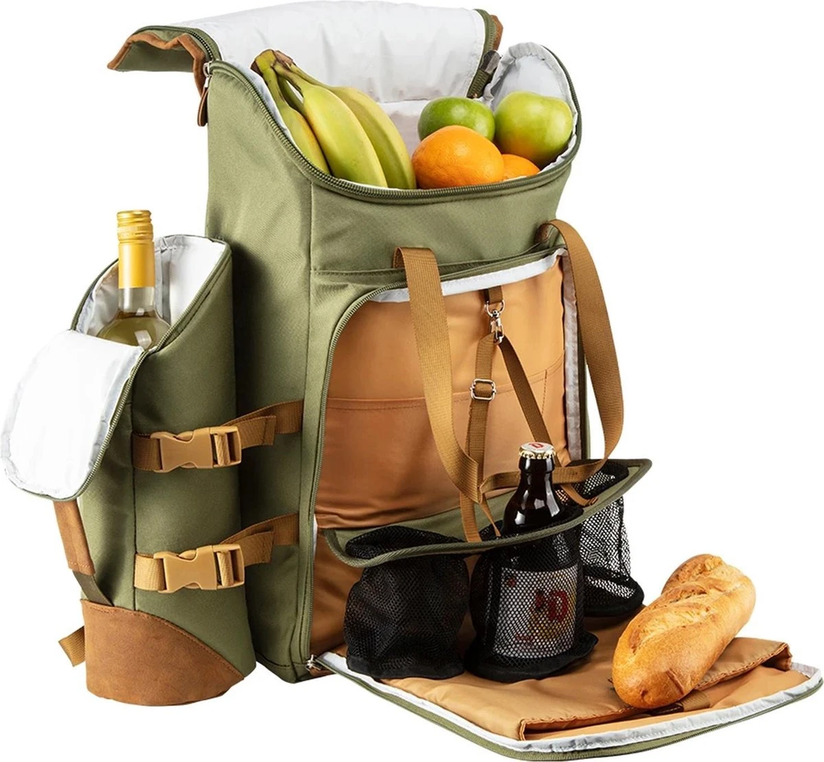 Cabinmax Koeltas - Koelrugzak - Picknick - Picknicktas Met Flessenhouder - Koelrugtas 24L - Olive Green - Afbeelding 7