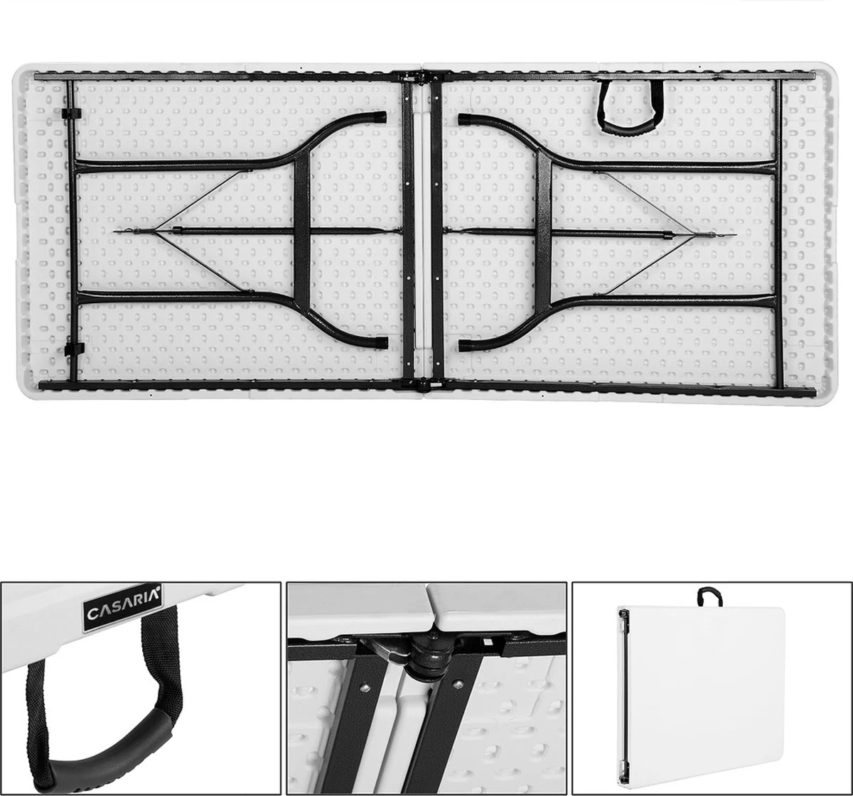Casaria Tuintafel Opvouwbaar – Met Draaggreep 220x70 Cm – Wit - Afbeelding 3