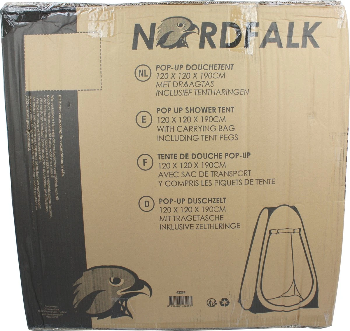NordFalk Douchetent Pop-up 190 Cm - Camping Douche - Omkleedtent - Incl. Tentharingen En Draagtas - Groen - Afbeelding 7