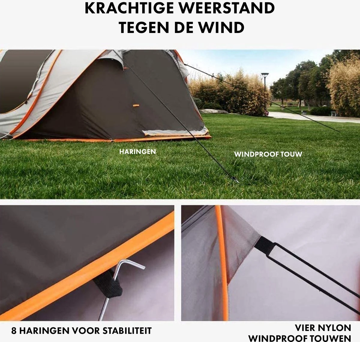 Fly Lab Luxe Pop Up Tent - Kampeer Tent - Grijs/Oranje - 4 Persoons - Afbeelding 2
