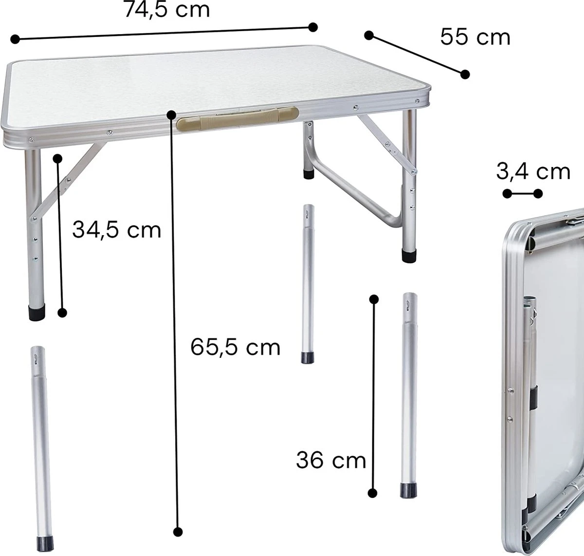 Liivo Aluminium Inklapbare Tafel - Campeertafel 75x55x60cm - Afbeelding 2