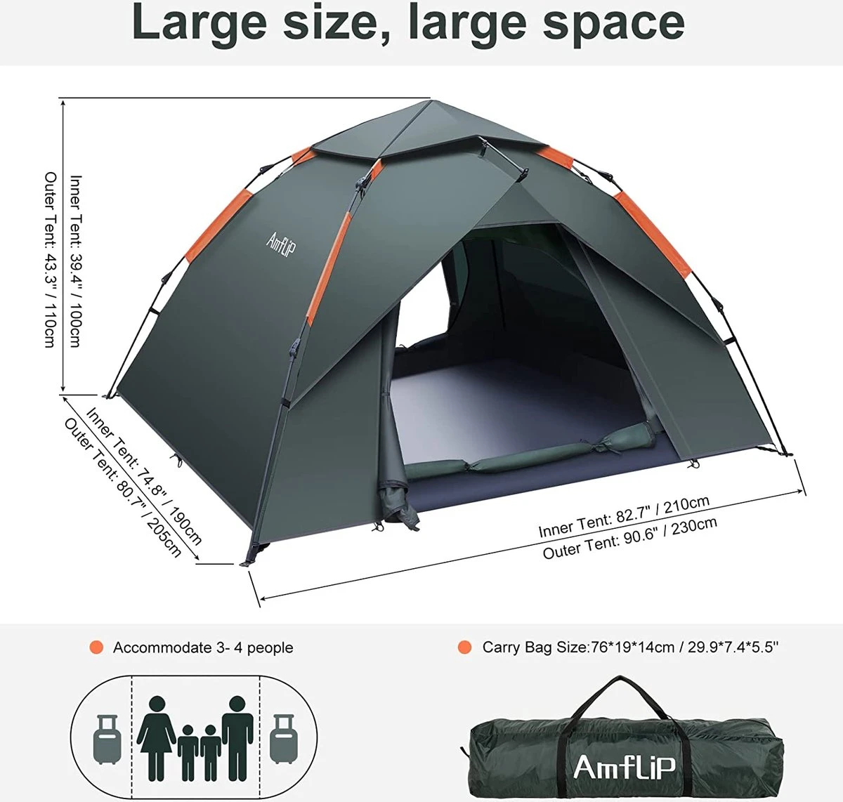 Merkloos Kamping Tent / Absolutely Waterproof, Lightweight Camping Tent With - Tent Ideal For Camping In The Garden, Dome Tent, - Afbeelding 3