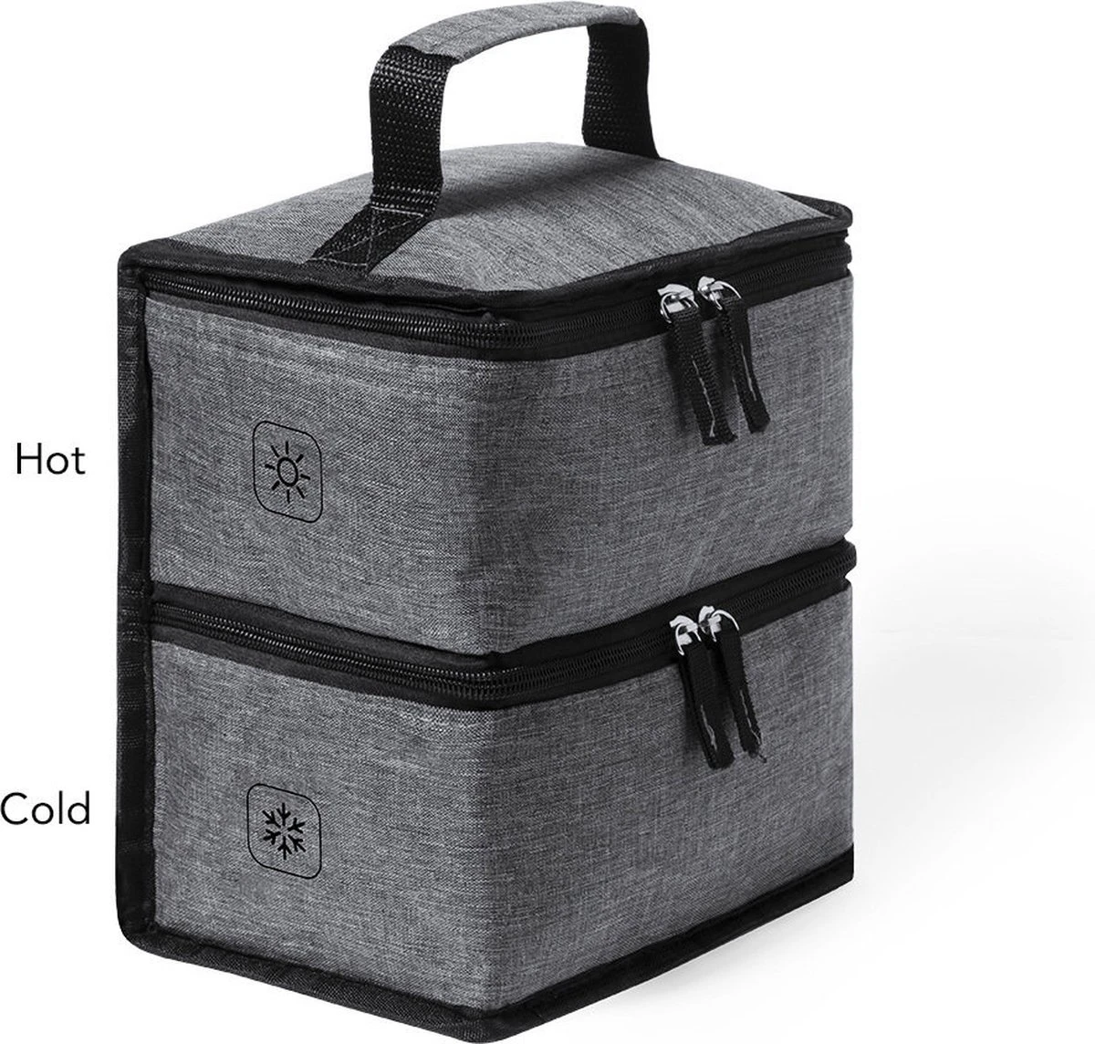 Merkloos Koeltas Met Dubbel Compartiment - Lunchtas - Koeltasje Lunch - Koelelementen - Koud - Warm - Isolatie - Volwassenen - Dames - Heren - 14 X 22 Cm - Polyester - RPET - Aluminium - Grijs - Afbeelding 5