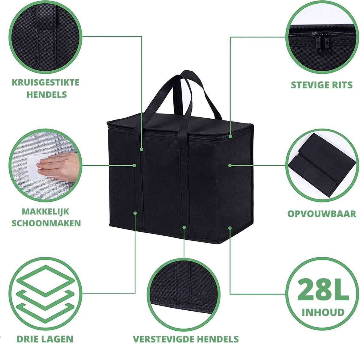 Koeltas - 28 Liter - Geïsoleerde Koeltas - Lunchtas - Picknicktas - Koeltas Lunch - Koeltassen - Koelzak - Afbeelding 4