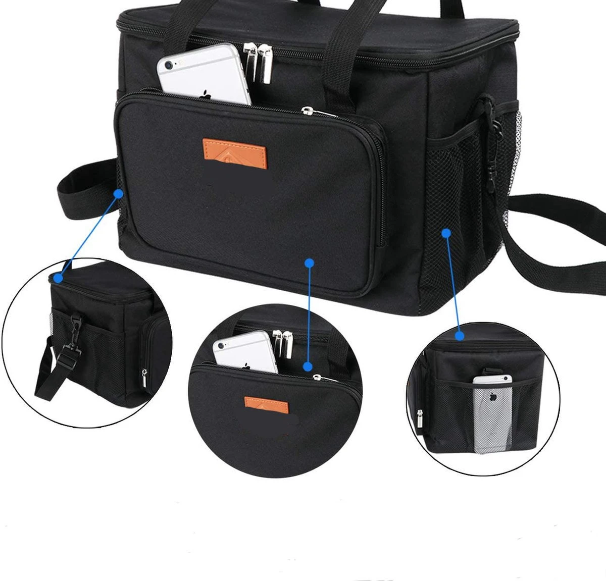 Lunchtas - Koeltas Voor Dames En Heren - Cool Bag - 4 Laags Geïsoleerde Koeltas - Kleine Cooler - Lunch Box - Lunchtas 15 Liter- Zwart - Afbeelding 8