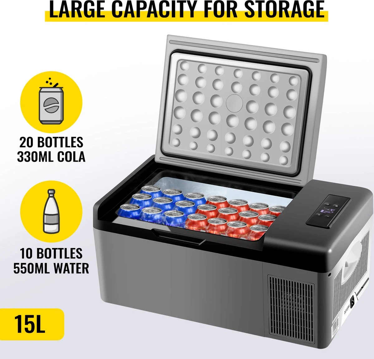 VEVOR - Coolbox - Koelbox 15L - Elektrische Coolbox - Draagbare Mini Koelkast - Draagbare Auto Vriezer 12/24Volt - Afbeelding 5
