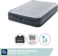 Intex Luchtbed - Twijfelaar - 137 X 191 X 33 Cm - Grijs - Met Ingebouwde Pomp, Hoeslaken Antraciet En Reparatieset