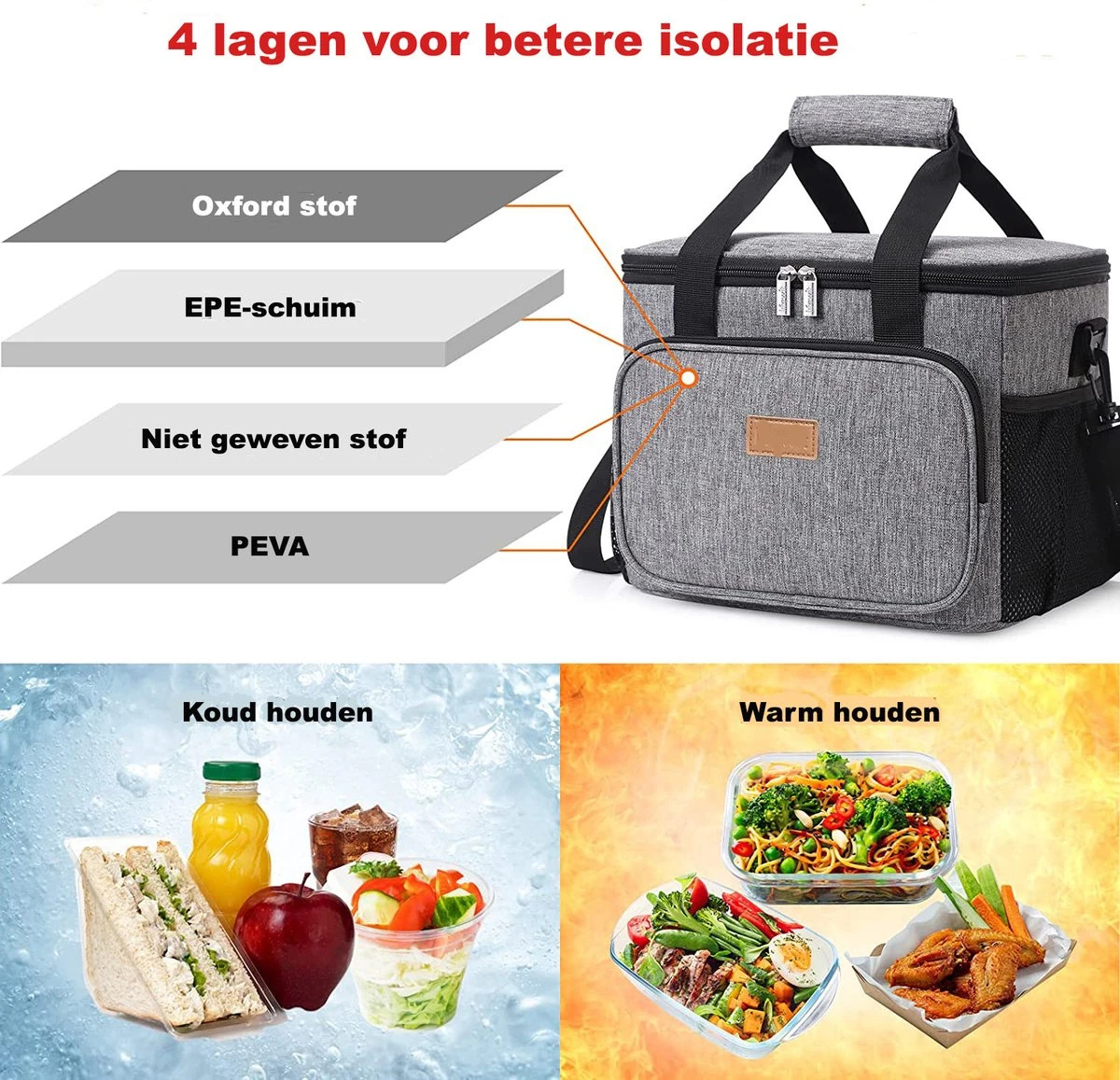 Lunchtas - Koeltas Voor Dames En Heren - Cool Bag - 4 Laags Geïsoleerde Koeltas - Kleine Cooler - Lunch Box - Lunchtas 15 Liter - Afbeelding 6