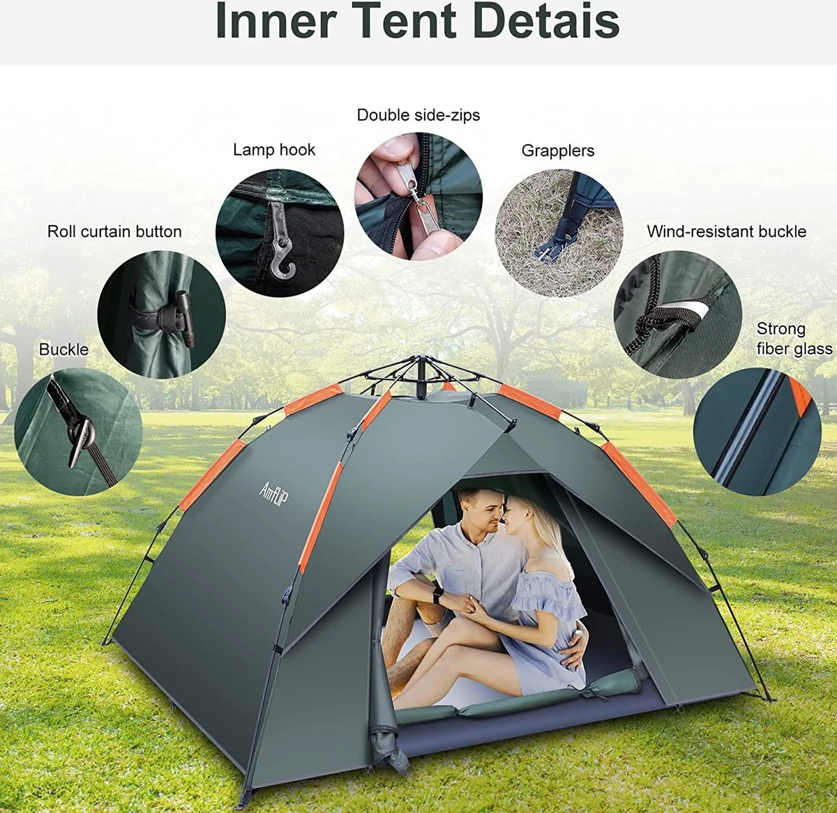 Merkloos Kamping Tent / Absolutely Waterproof, Lightweight Camping Tent With - Tent Ideal For Camping In The Garden, Dome Tent, - Afbeelding 5
