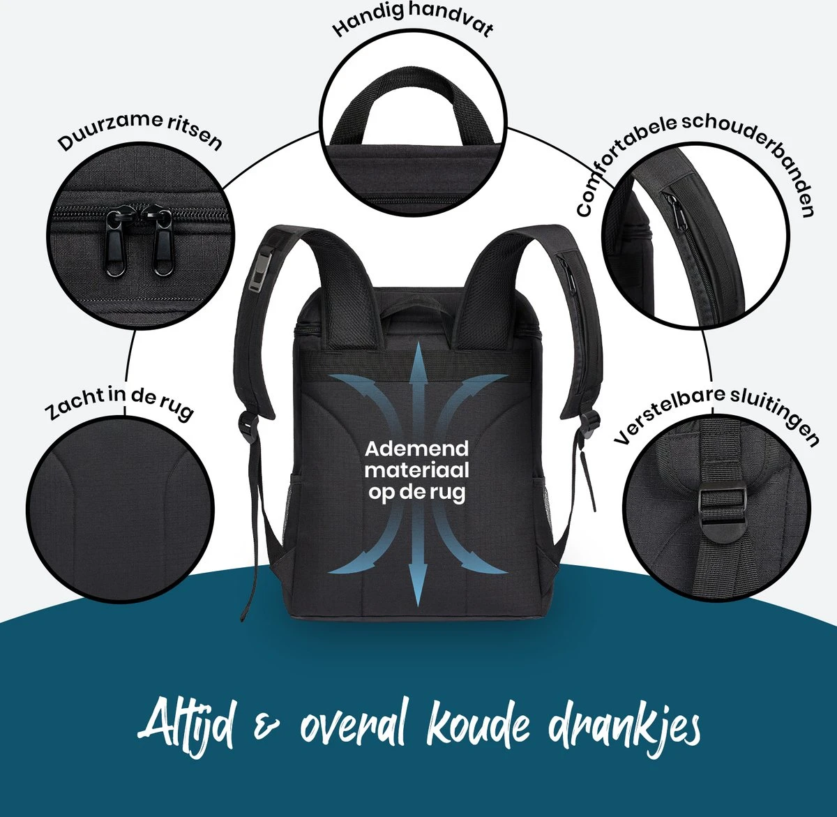 Sunflake Koelrugzak - Lunchtas - Koeltas Backpack Voor Dames & Heren - Zwart - Afbeelding 7