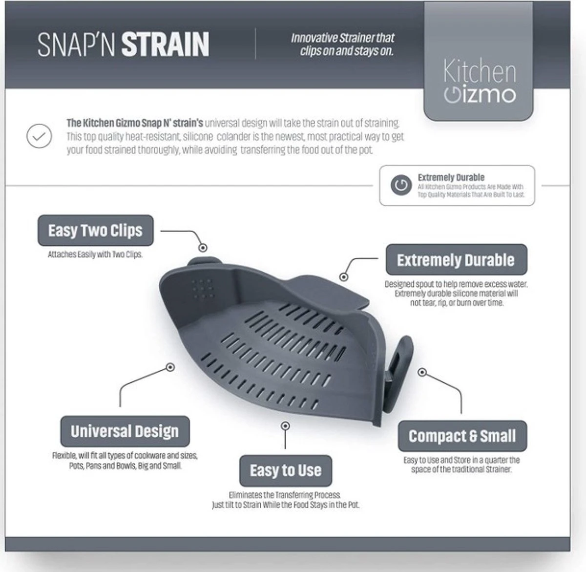 SensaHome- Siliconen Vergiet - Keuken Afgietdeksel - Afgiethulp - Siliconen - BPA Vrij - Grijs - Afbeelding 20