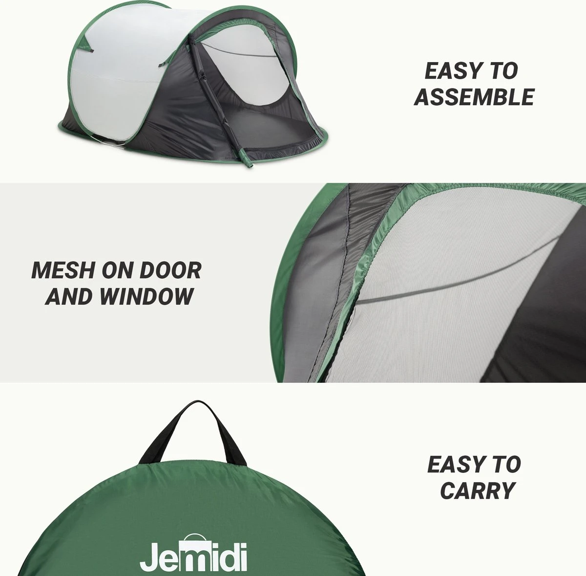 JEMIDI Tweepersoons Pop-up Tent - Opgooitent, Werptent Voor 2 Personen - Ideaal Als Festivaltent Of Kampeertent - Verschillende Kleuren - Afbeelding 11