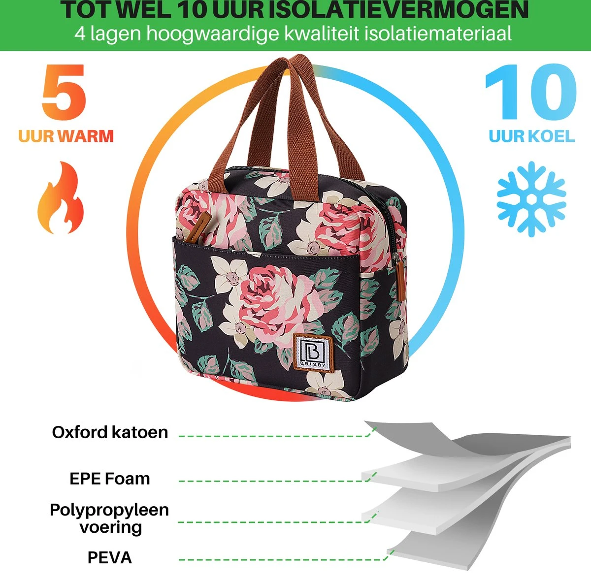 Brisby 4 Laags Geïsoleerde Koeltas - Lunchtas 4 Liter - Bloemetjes - Afbeelding 8