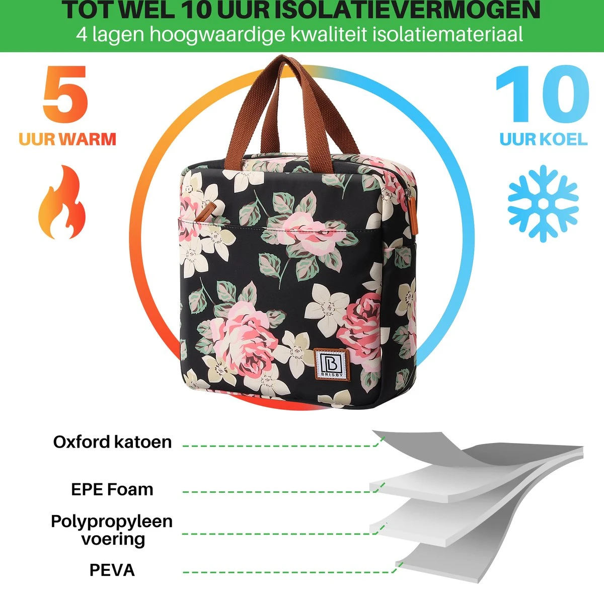 Brisby 4 Laags Geïsoleerde Koeltas - Lunchtas 7 Liter - Bloemetjes - Afbeelding 6