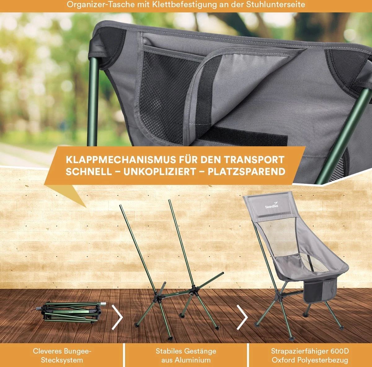 Skandika Campingstoel Compact SET – Campingstoelen – Campingstoel Tot 150 Kg Belastbaar - Kampeerstoel, Visstoel, Kleine Pakmaat, Opvouwbaar, Stabiel, Licht, Comfortabel Gepolsterd – Draagtas Meegeleverd – Vouwstoel – Kampeermeubelen – Grijs - Afbeelding 4